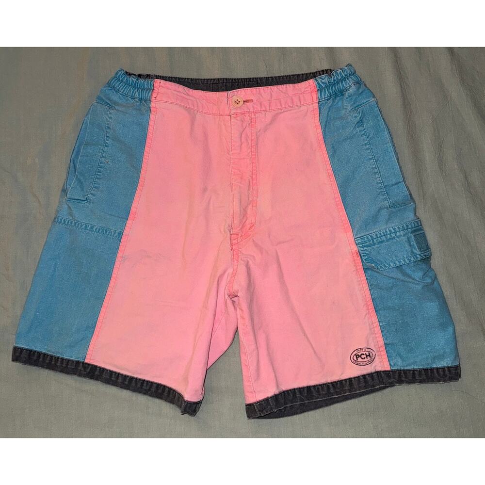 Vintage Pacific Coast Highway PCH Colorblock Cargo Shorts Pink Blue